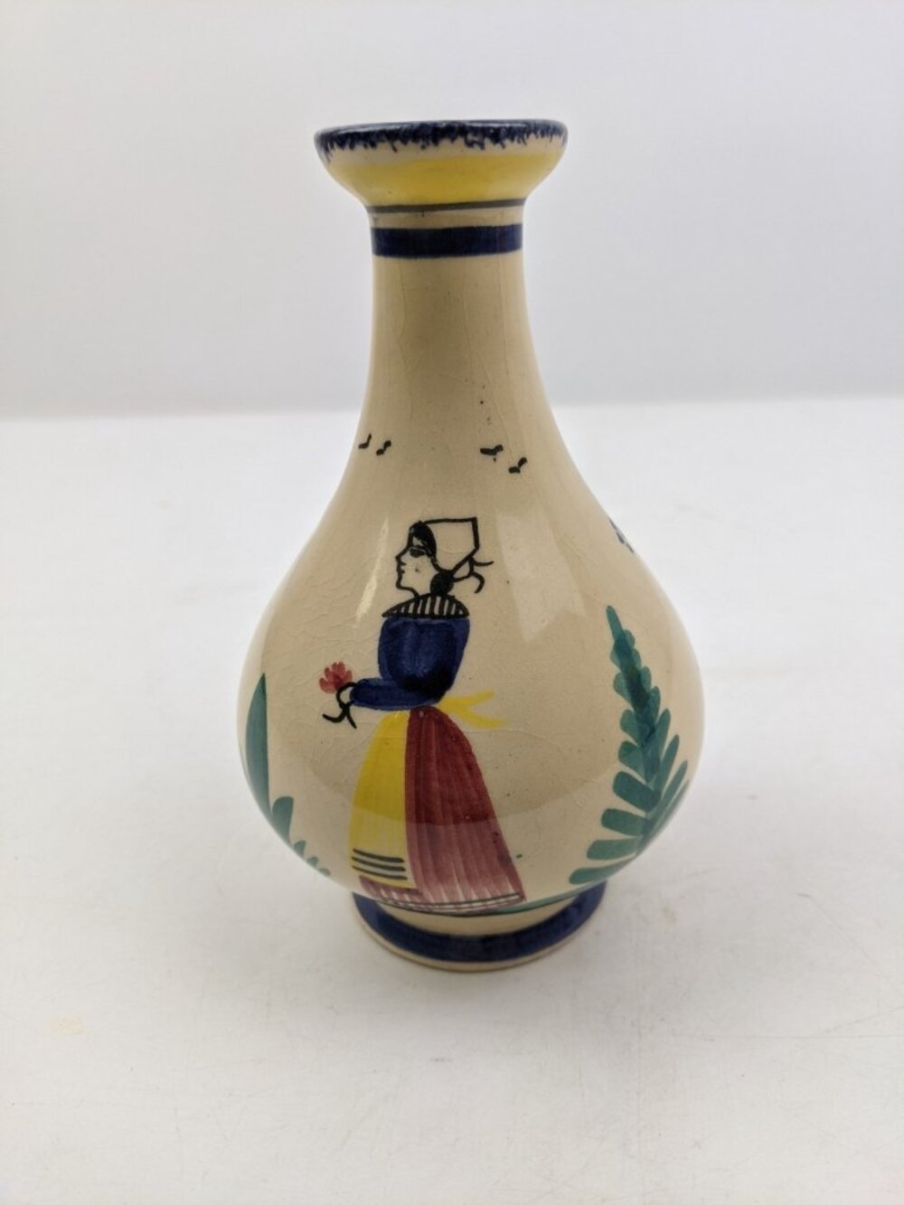 HenRiot Quimper 6" Tall Handpainted Vase Multicolor Flowers Signed France